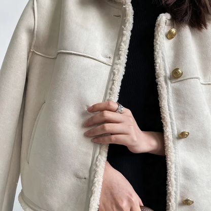 Women's Long Sleeve Sherpa Jacket with High Collar