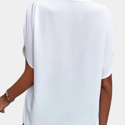 Blouse Femme Légère – Col Montant avec Encolure en V et Manches Courtes