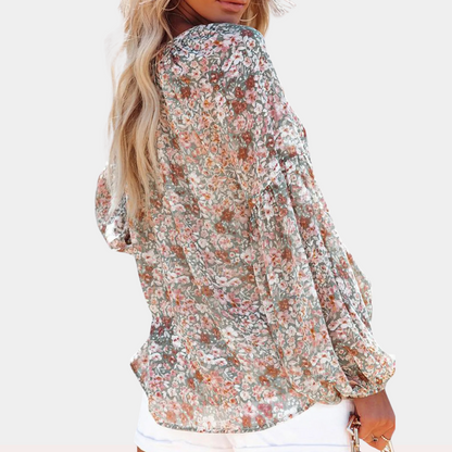 Blouse Femme Fleurie Légère – Manches Longues et Col en V