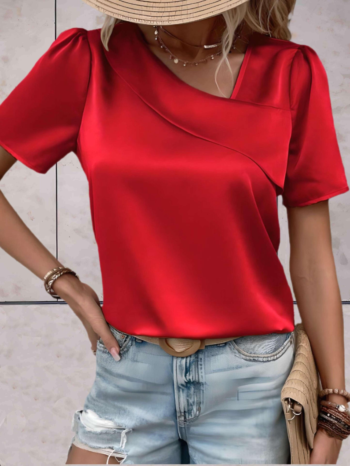 Top Décontracté à Col Croisé et Motifs Subtils pour Femmes