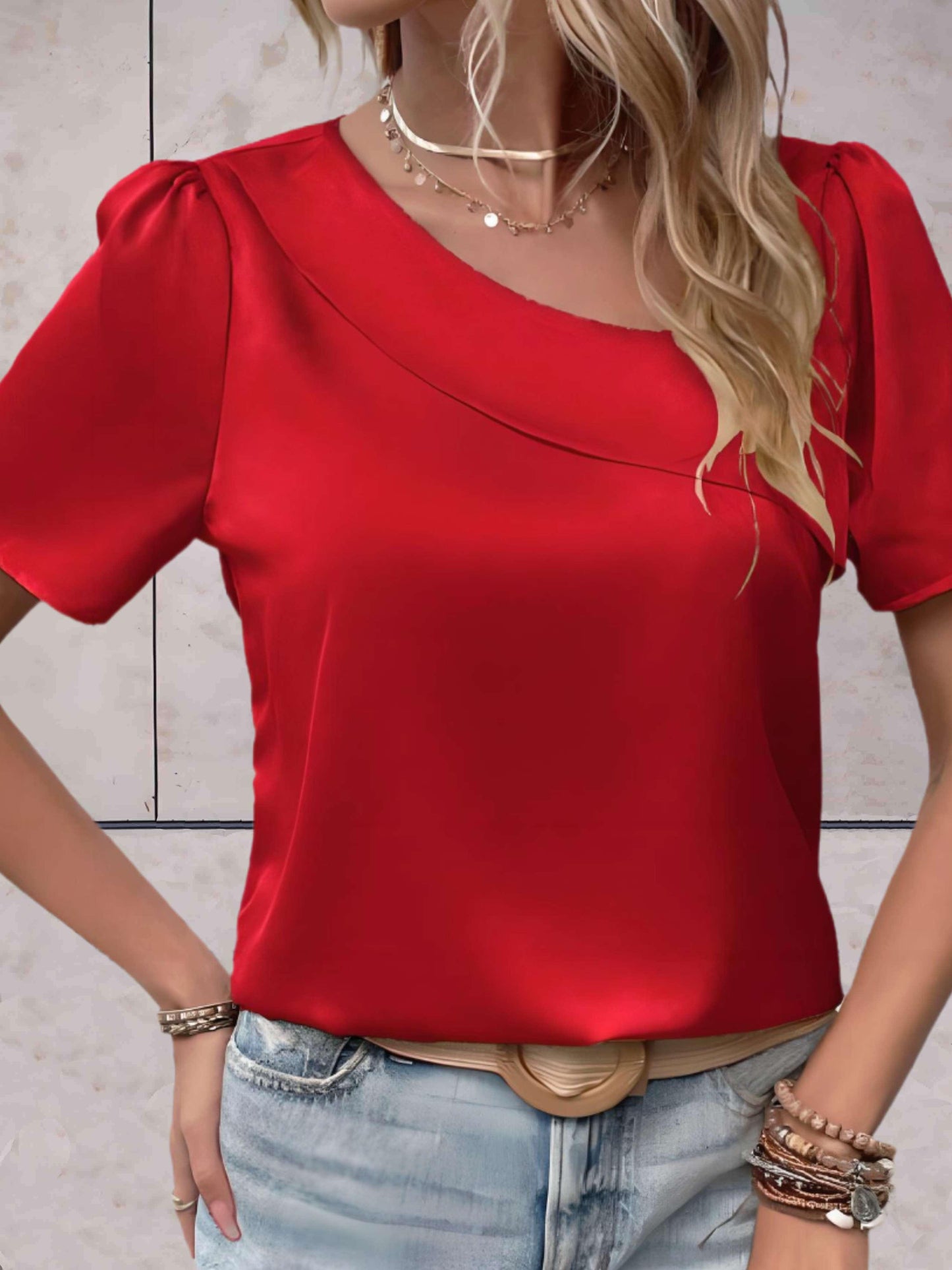 Top Décontracté à Col Croisé et Motifs Subtils pour Femmes