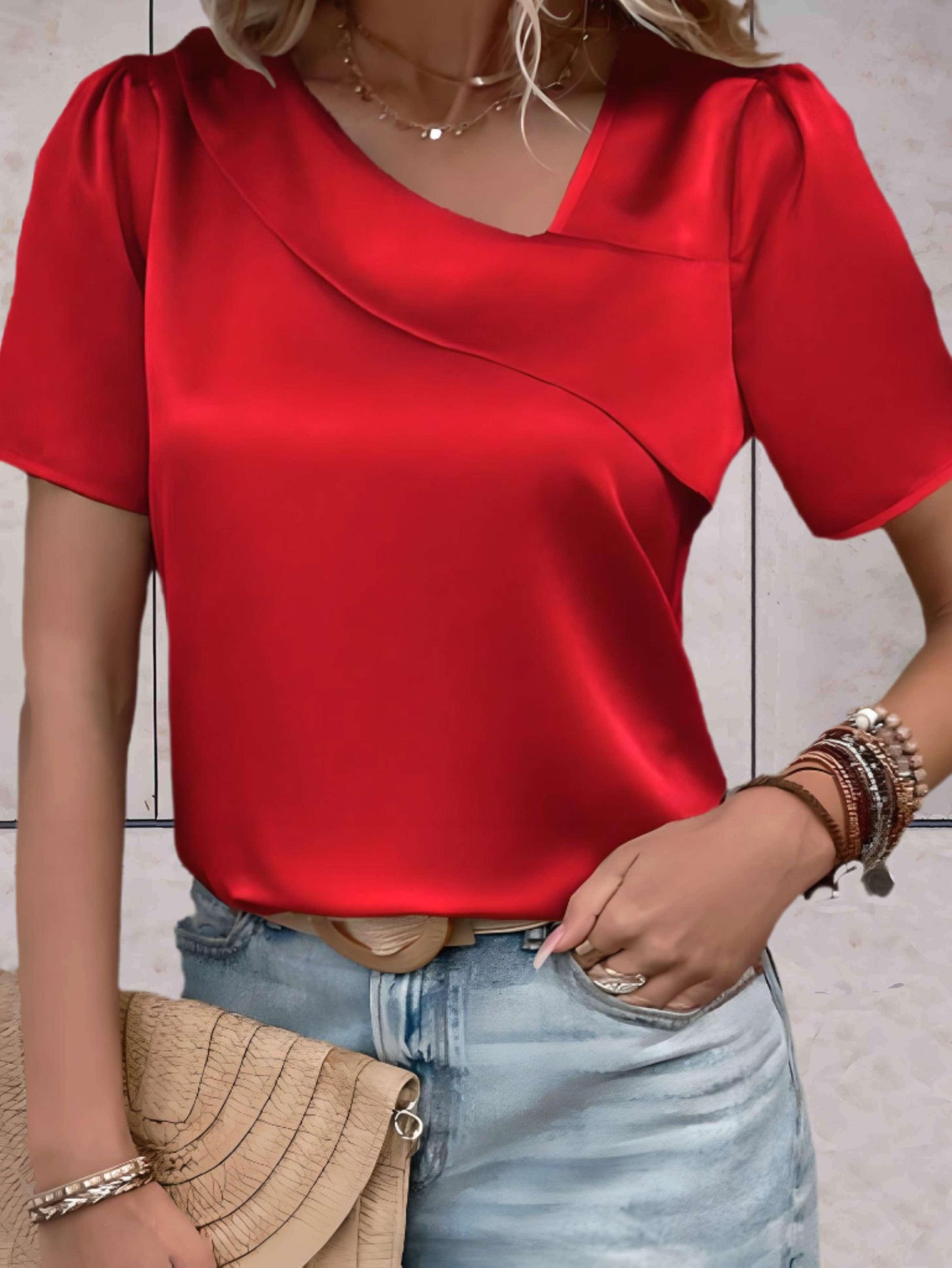 Top Décontracté à Col Croisé et Motifs Subtils pour Femmes