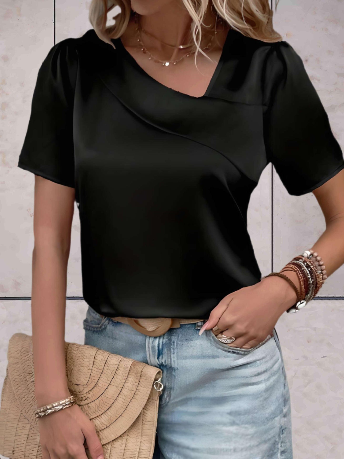 Top Décontracté à Col Croisé et Motifs Subtils pour Femmes