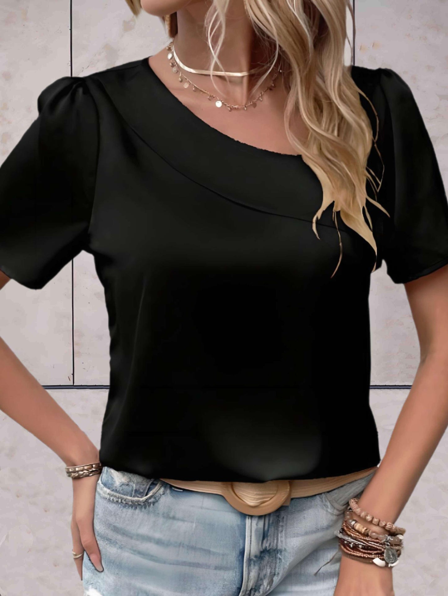 Top Décontracté à Col Croisé et Motifs Subtils pour Femmes