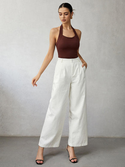 Jean taille haute à jambe large coupe élégante pour femme