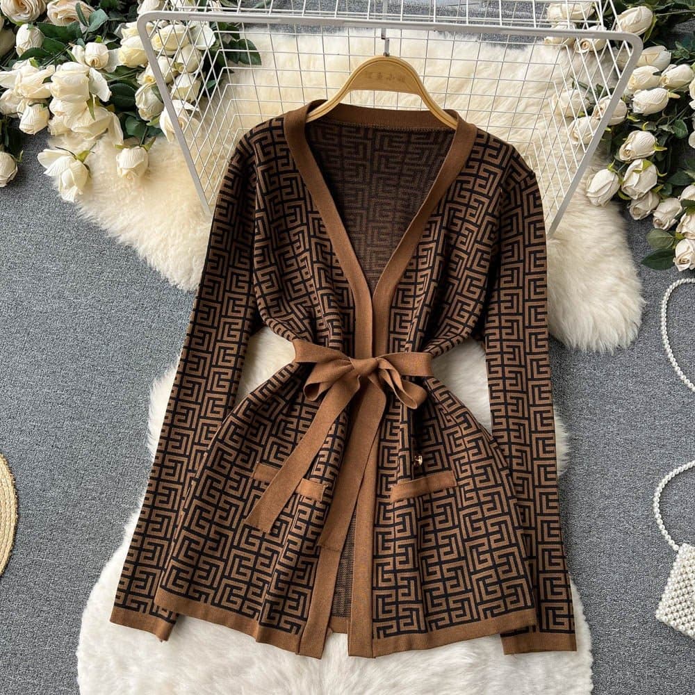 Women's Three-Piece Knit Set - Sweater, Cardigan and High-Waisted Pants