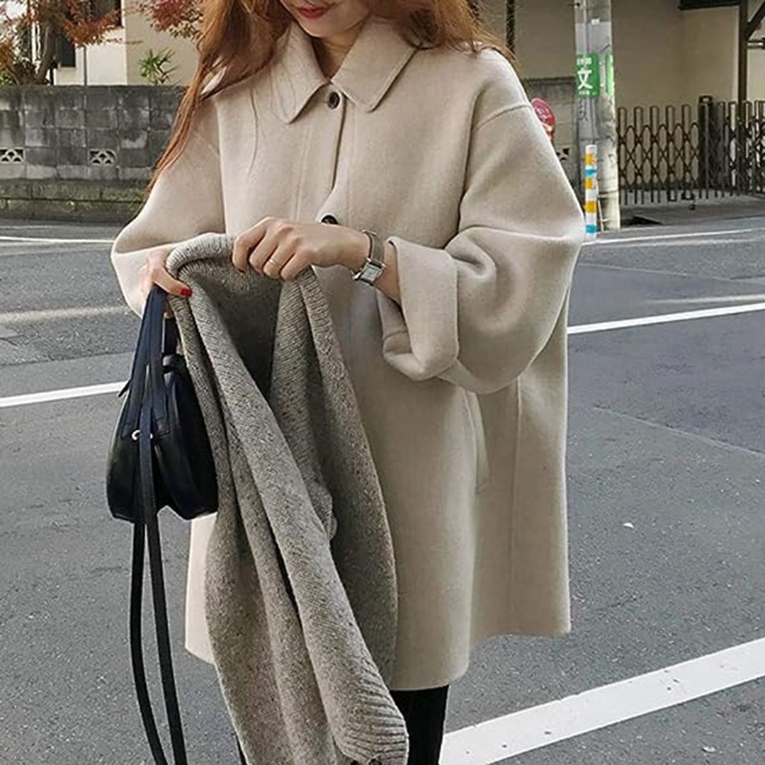 Manteau Confortable à Boutonnage pour Femme – Coupe Décontractée Mi-Longue