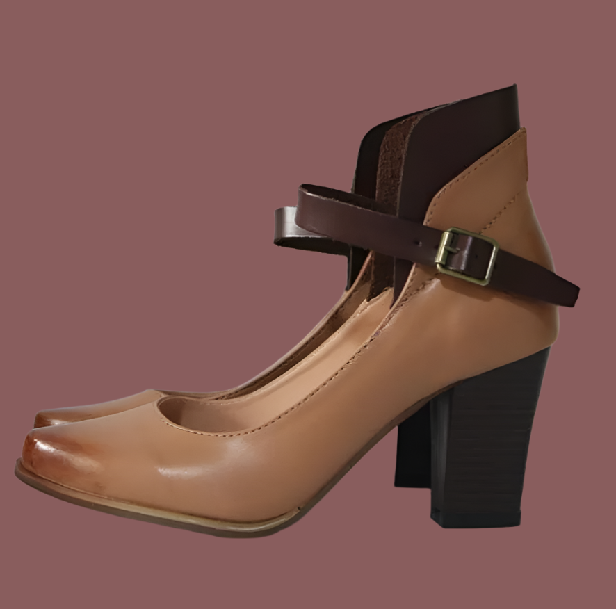 Chaussures à Talon Bloc avec Bride Cheville et Bout Fermé pour Femmes