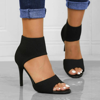 Sandales Élégantes à Talon Aiguille - Chaussette en Tricot Stretch et bout Ouvert