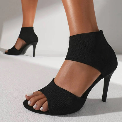 Sandales Élégantes à Talon Aiguille - Chaussette en Tricot Stretch et bout Ouvert