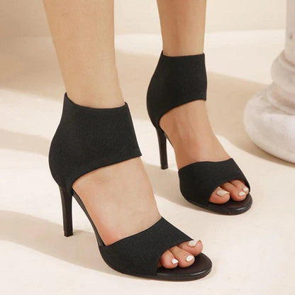 Sandales Élégantes à Talon Aiguille - Chaussette en Tricot Stretch et bout Ouvert