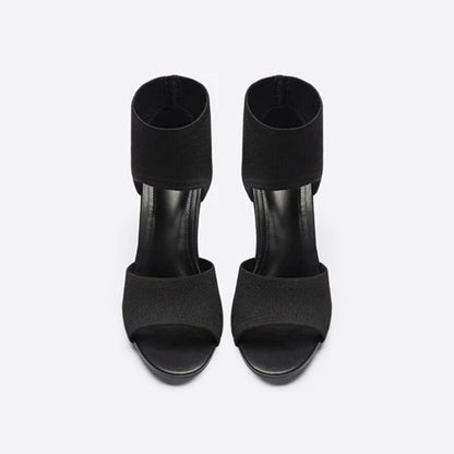 Sandales Élégantes à Talon Aiguille - Chaussette en Tricot Stretch et bout Ouvert