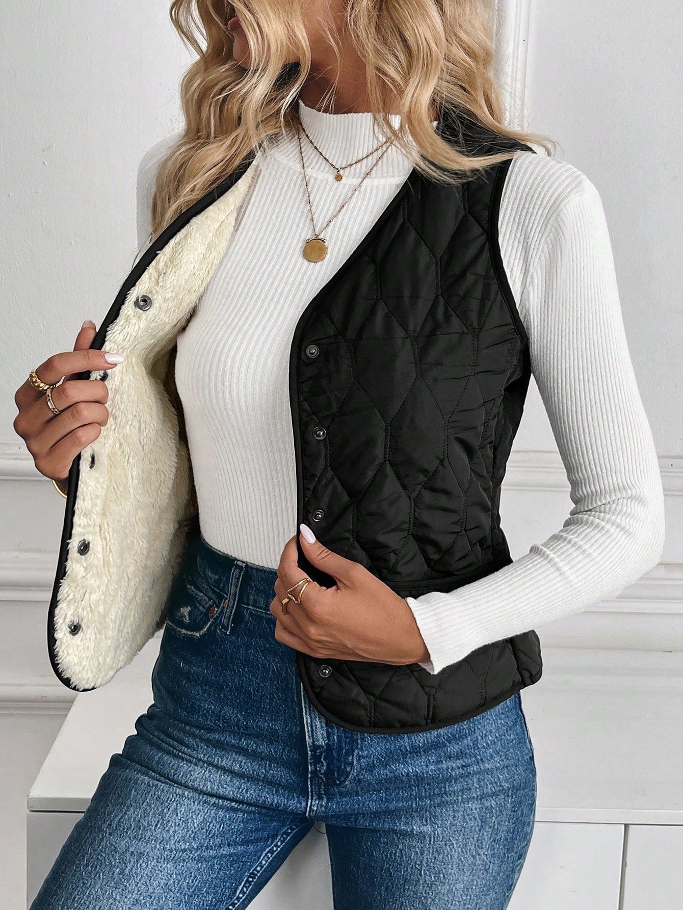 lightweight button-down quilted vest
