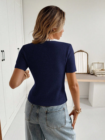 Women's Casual Knit Cardigan – Soft Short Sleeve Button Front Sweater