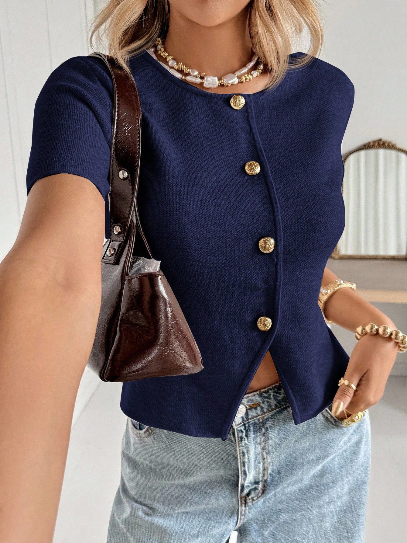 Women's Casual Knit Cardigan – Soft Short Sleeve Button Front Sweater