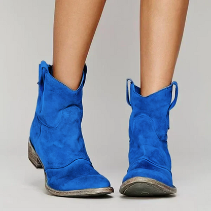 Women's Elegant Suede Ankle Boots with Low Heels and Easy Slip-On Design