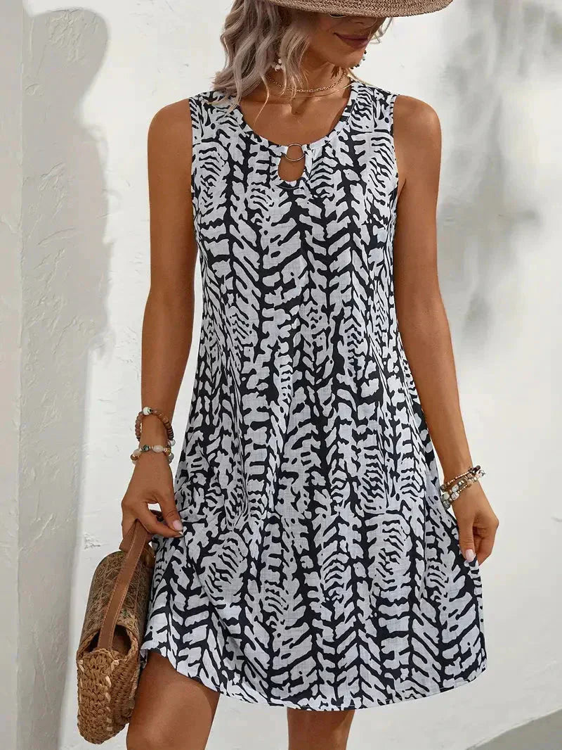 Robe Courte d’Été Sans Manches à Imprimé Coloré pour Femme et Tissu Léger