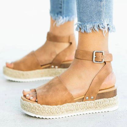 Sandales Plateformes pour Femmes – Semelle Espadrille et Bride Cheville Réglable