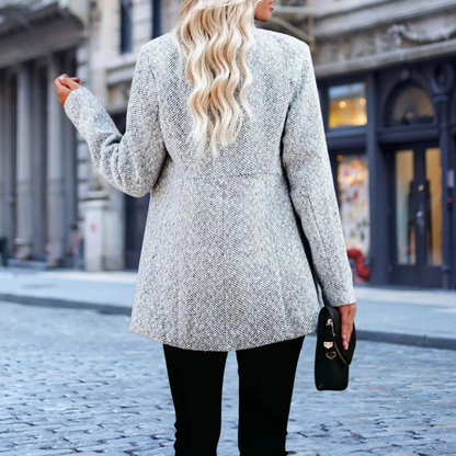 Women's Long Coat with Single-Breasted Fastening and Notched Lapel