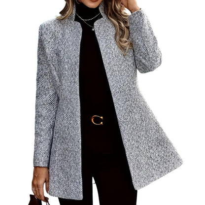 Women's Long Coat with Single-Breasted Fastening and Notched Lapel