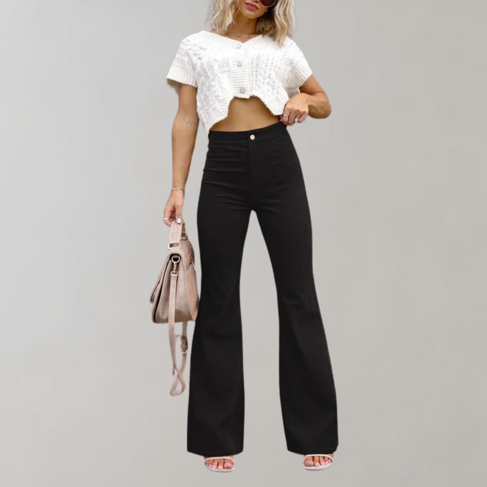 Pour femme - Pantalon taille haute évasé jambe large coupe élégante