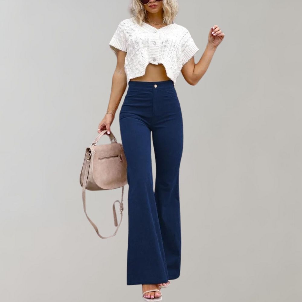 Pour femme - Pantalon taille haute évasé jambe large coupe élégante