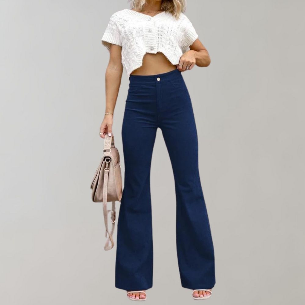Pour femme - Pantalon taille haute évasé jambe large coupe élégante