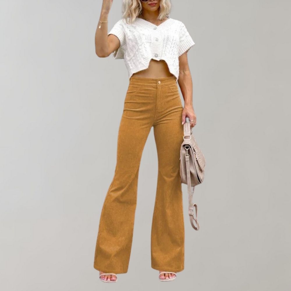 Pour femme - Pantalon taille haute évasé jambe large coupe élégante