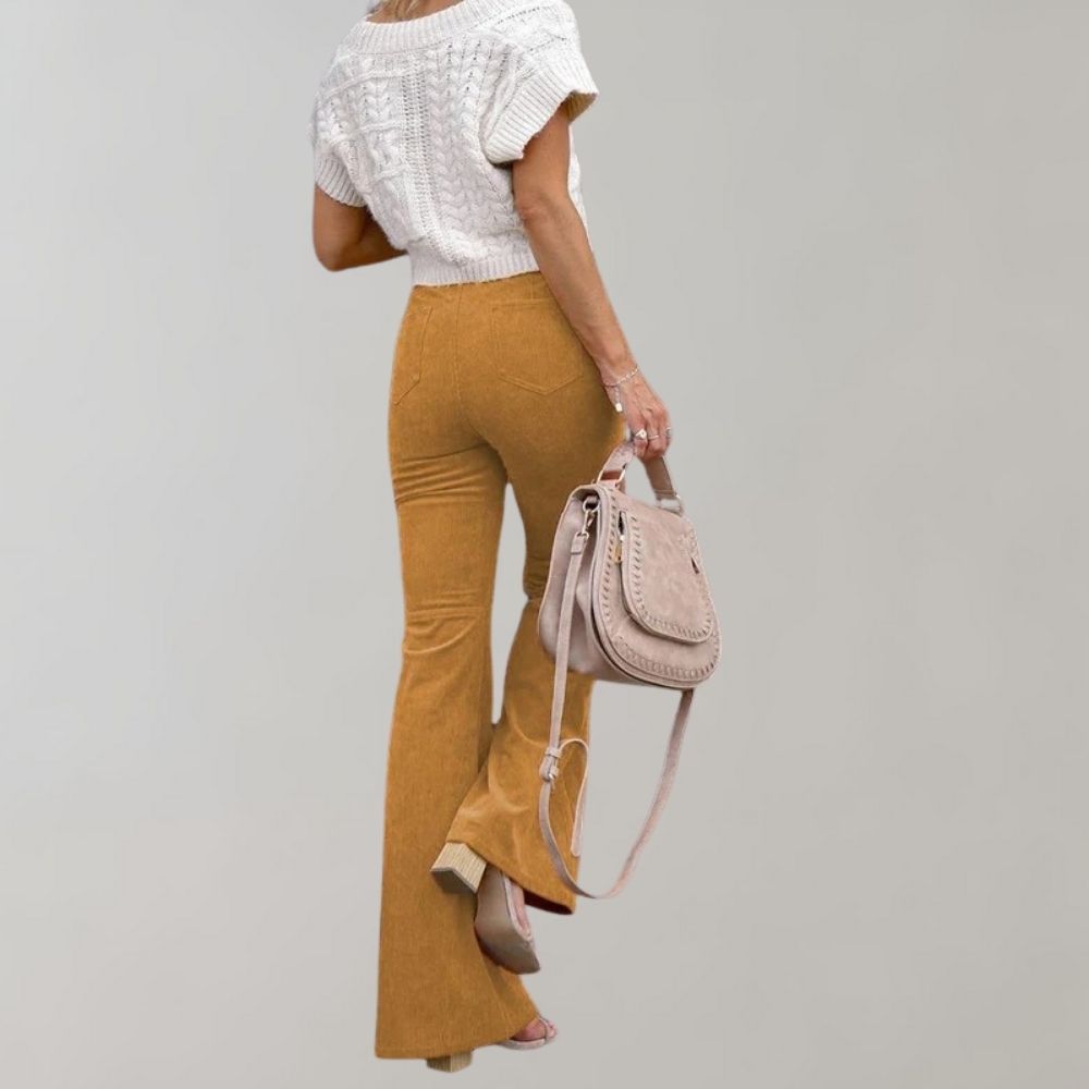 Pour femme - Pantalon taille haute évasé jambe large coupe élégante