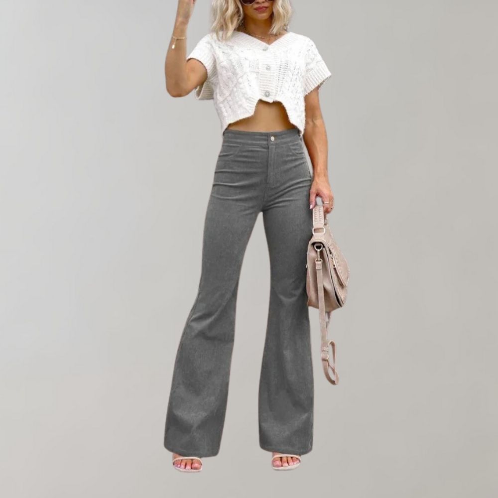 Pour femme - Pantalon taille haute évasé jambe large coupe élégante