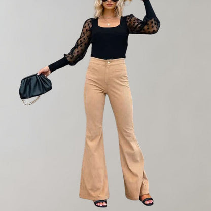 Pour femme - Pantalon taille haute évasé jambe large coupe élégante