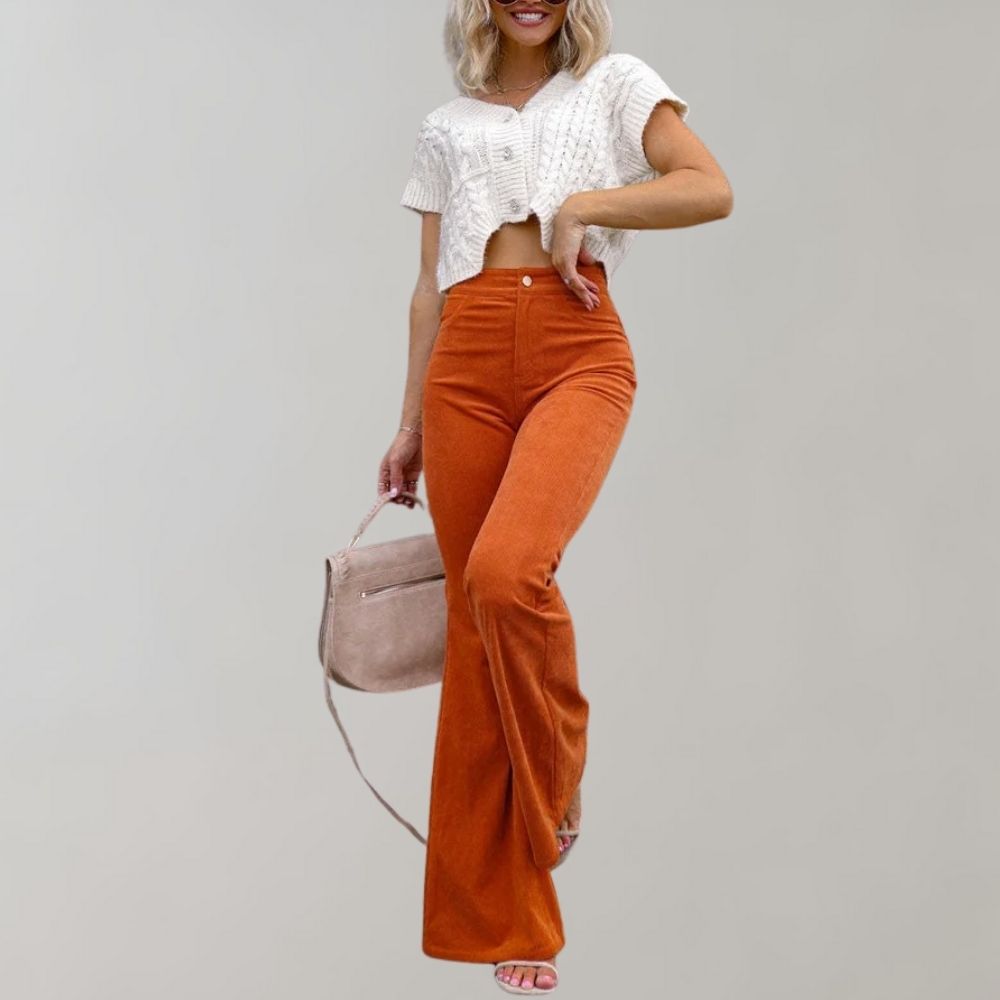 Pour femme - Pantalon taille haute évasé jambe large coupe élégante