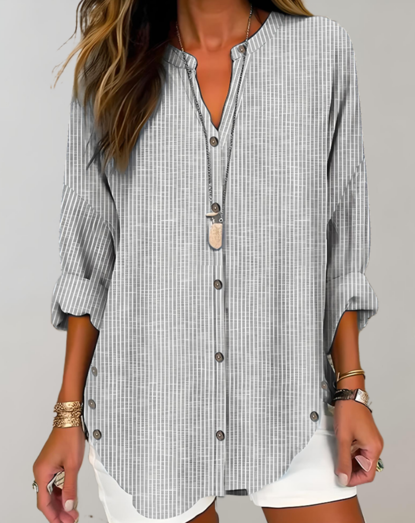 Chemise Femme Rayée à Manches Longues – Boutonnée, Coupe Décontractée
