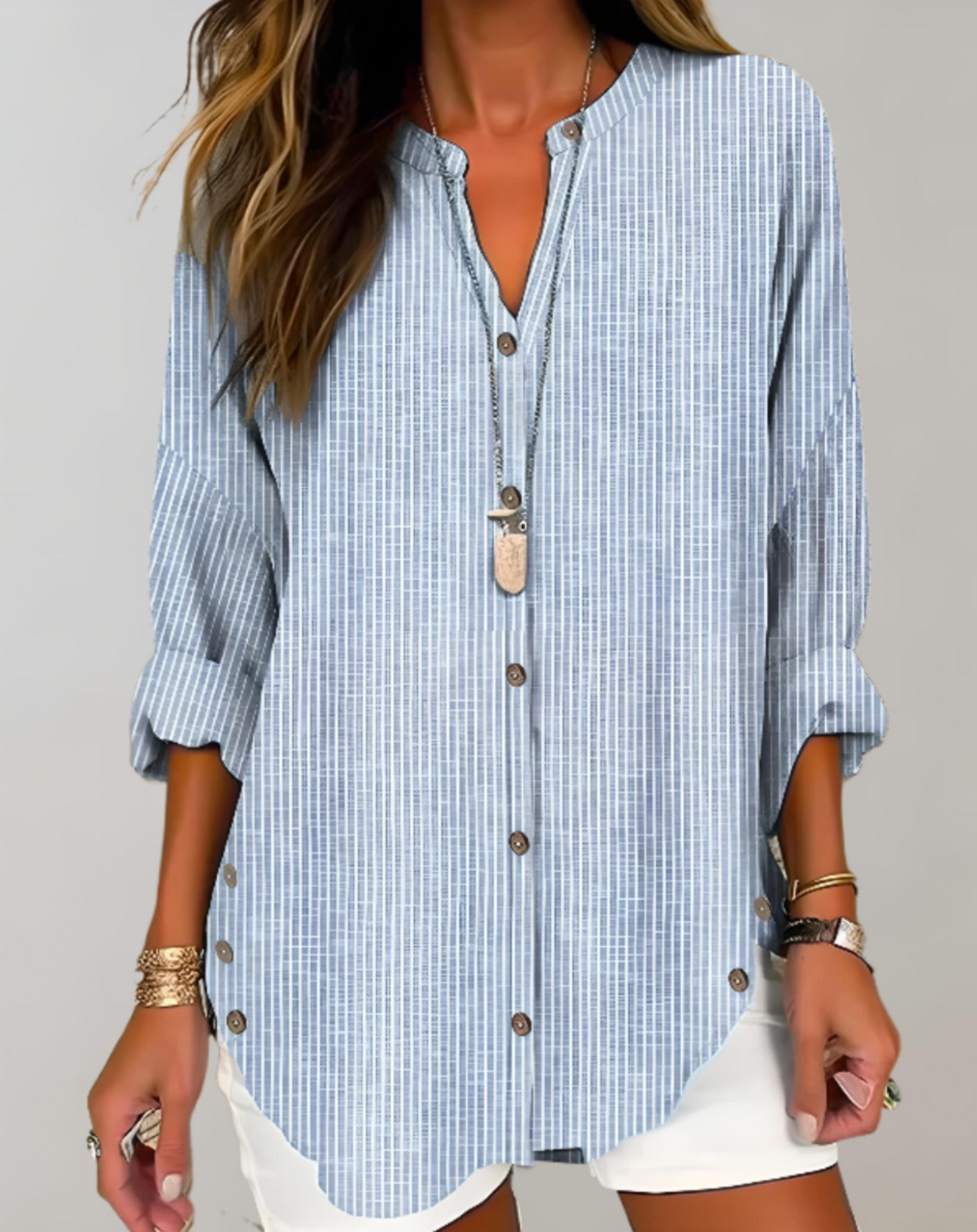Chemise Femme Rayée à Manches Longues – Boutonnée, Coupe Décontractée