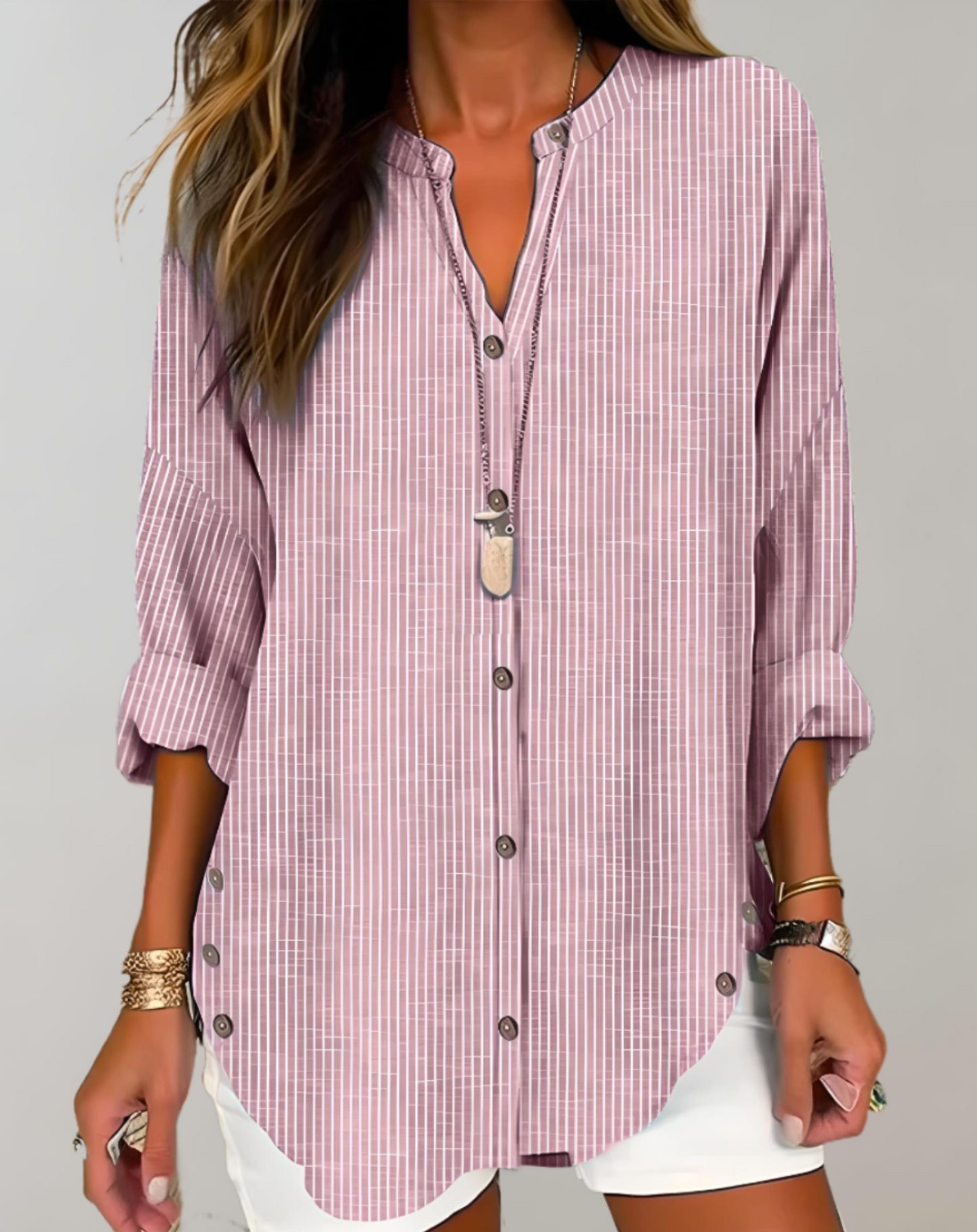 Chemise Femme Rayée à Manches Longues – Boutonnée, Coupe Décontractée