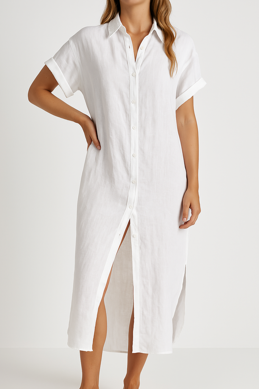 Robe-chemise légère à manches courtes avec fente et boutons pour femme