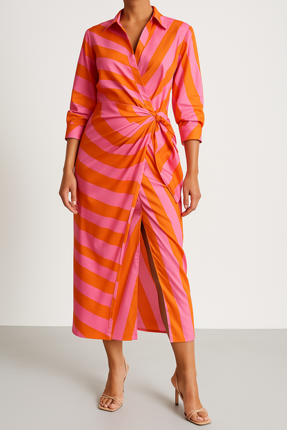 Robe Longue Porteefeuille à Rayures Légère Pour L’été