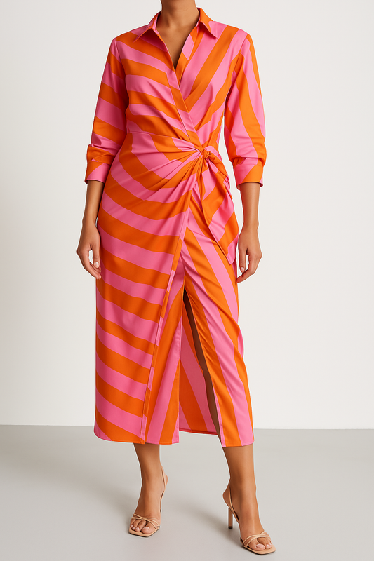 Robe longue portefeuille à rayures légère pour l’été