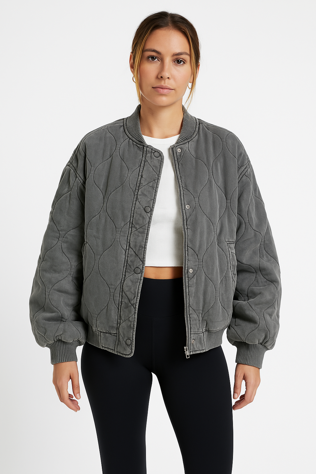 Women's Oversized Fit Cotton Quilted Bomber Jacket