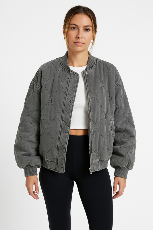 Women's Oversized Fit Cotton Quilted Bomber Jacket