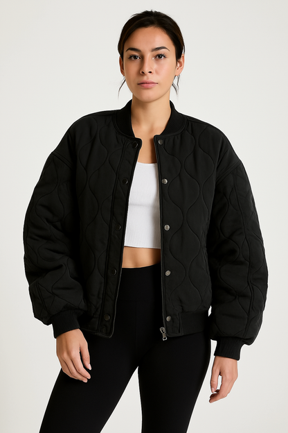 Women's Oversized Fit Cotton Quilted Bomber Jacket