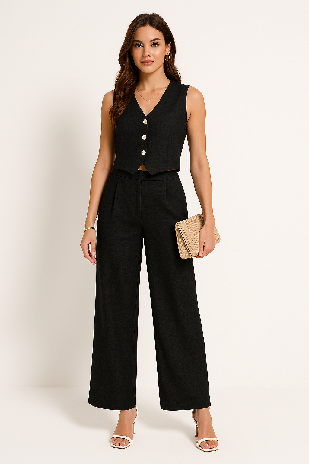 Gilet Court Cintré à Col V et Taille Structurée pour Femme
