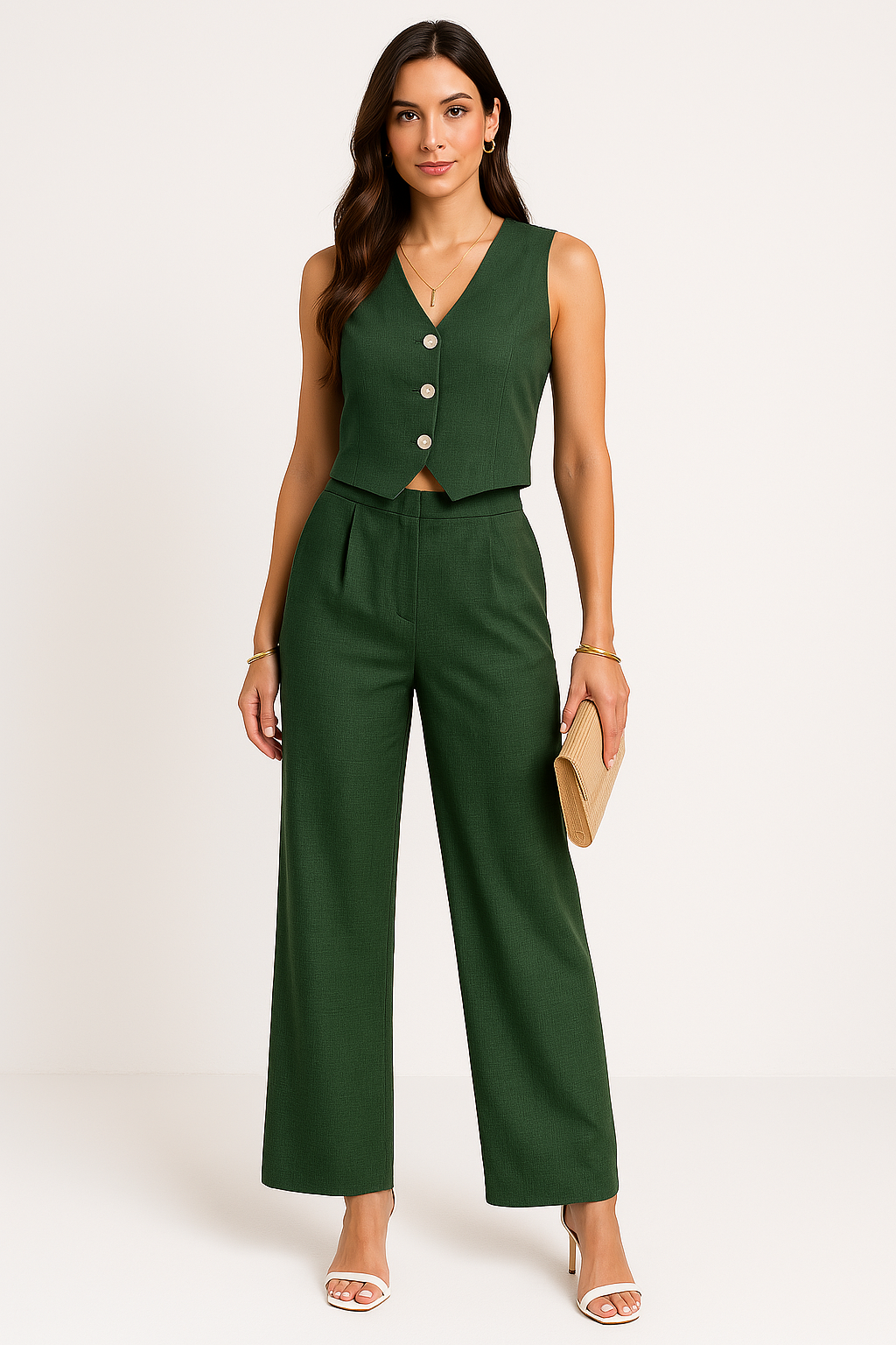 Gilet Court Cintré à Col V et Taille Structurée pour Femme