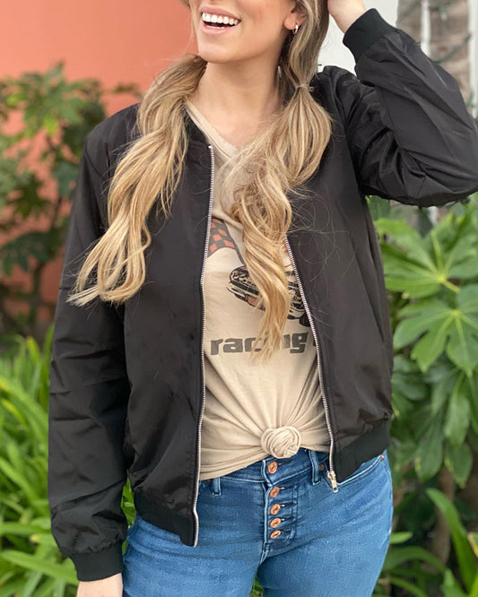 Women's Casual Breathable Fabric Zip Up Bomber Jacket