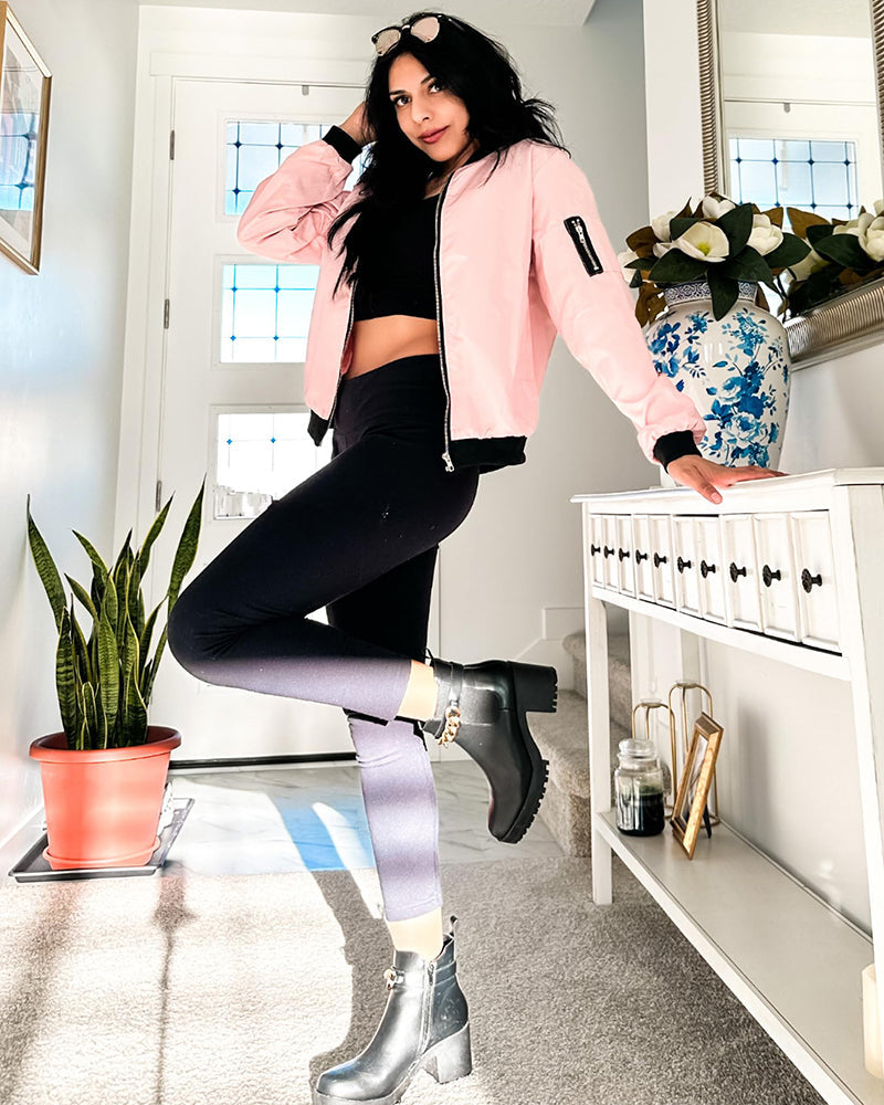 Women's Casual Breathable Fabric Zip Up Bomber Jacket