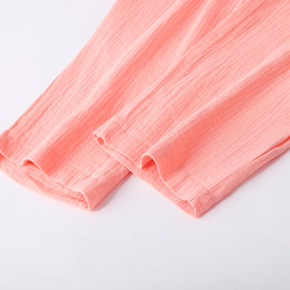Women's Two-Piece Set - Button-Up Shirt & Elastic Waist Trousers - Relaxed Fit