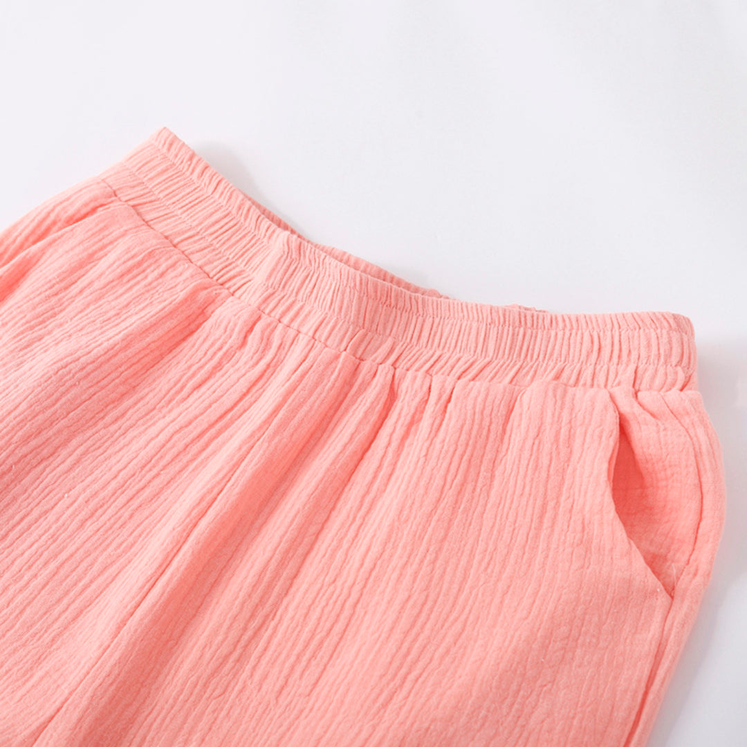 Women's Two-Piece Set - Button-Up Shirt & Elastic Waist Trousers - Relaxed Fit