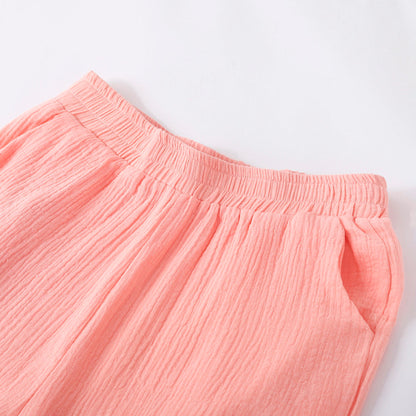 Women's Two-Piece Set - Button-Up Shirt & Elastic Waist Trousers - Relaxed Fit