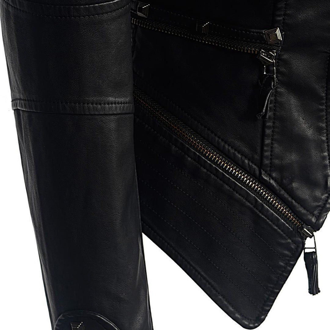 Vesen en Cuir femme - styl motorkář Ajusté - Col et Poignets Clutes - Détails Ziptés