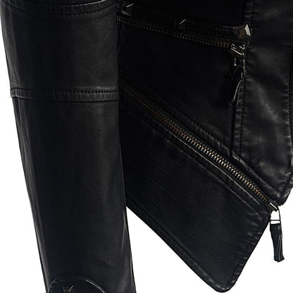 Vesen en Cuir femme - styl motorkář Ajusté - Col et Poignets Clutes - Détails Ziptés